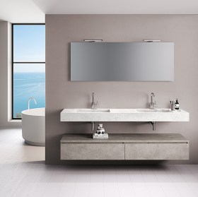 Top bagno con doppio lavabo integrato cassettoni (MARMO-CARRARA/AVANA-PIETRA)